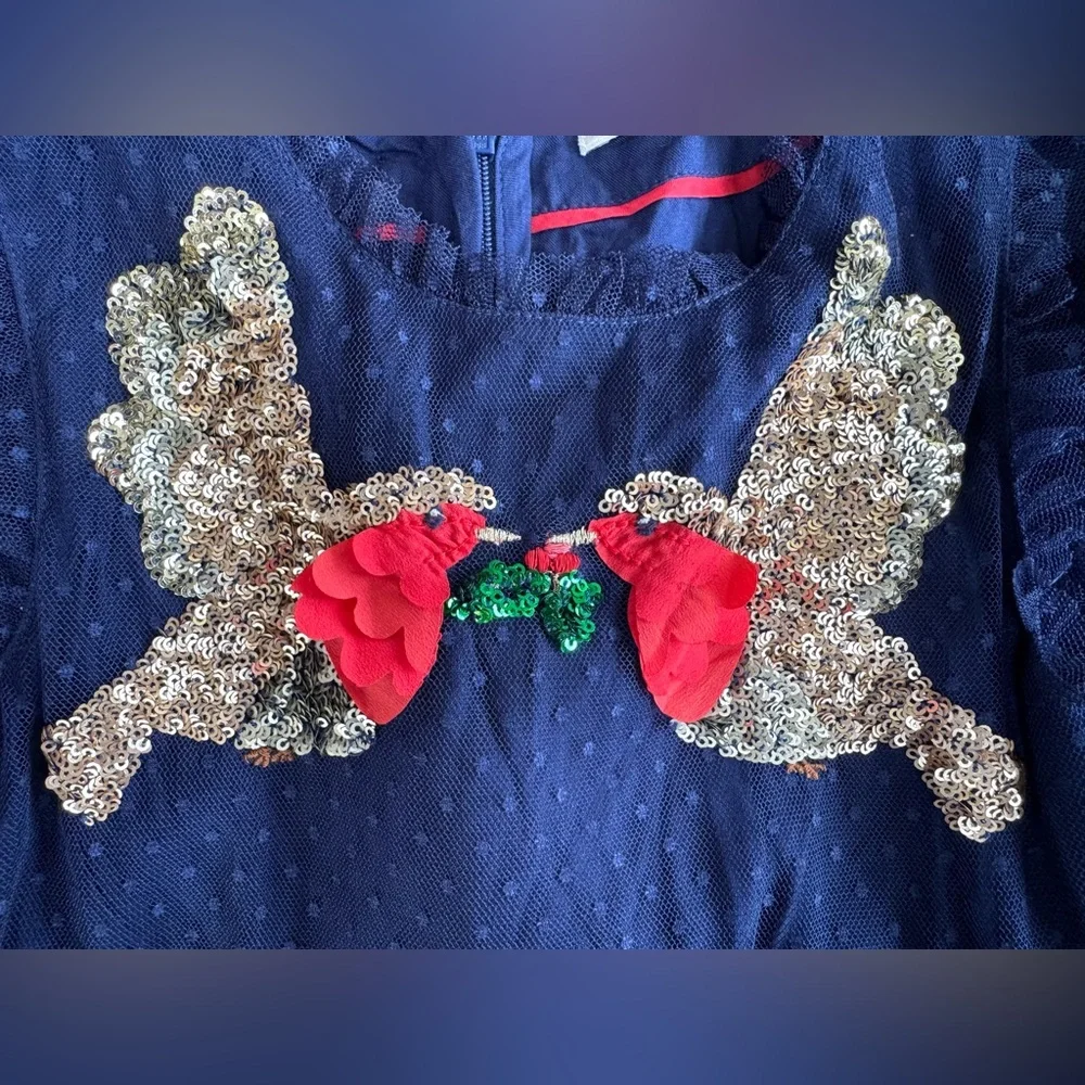 Mini Boden Dove Bird Christmas Tulle Sequin Party‎ Dress Girl Size 7-8